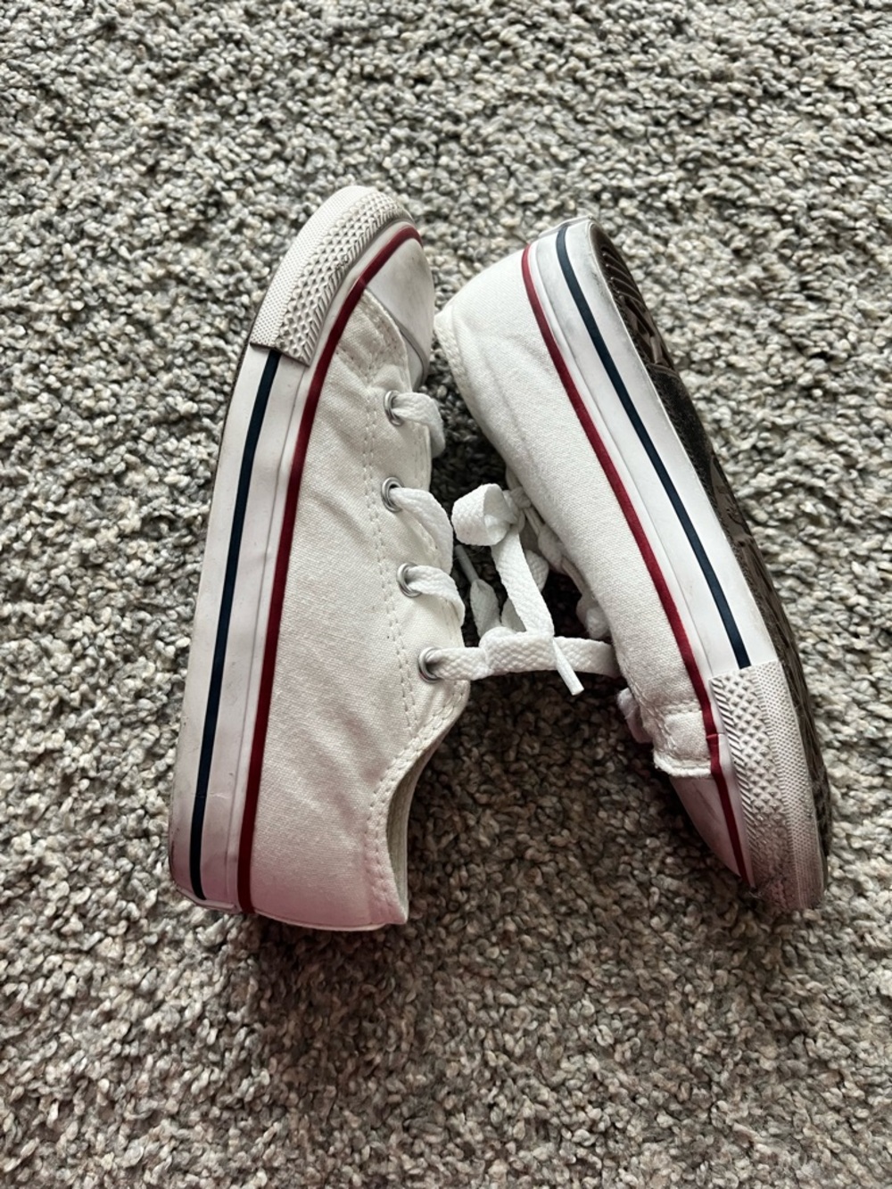 Classic White Converse Allstars Kids Sneakers with Red & Navy Stripe